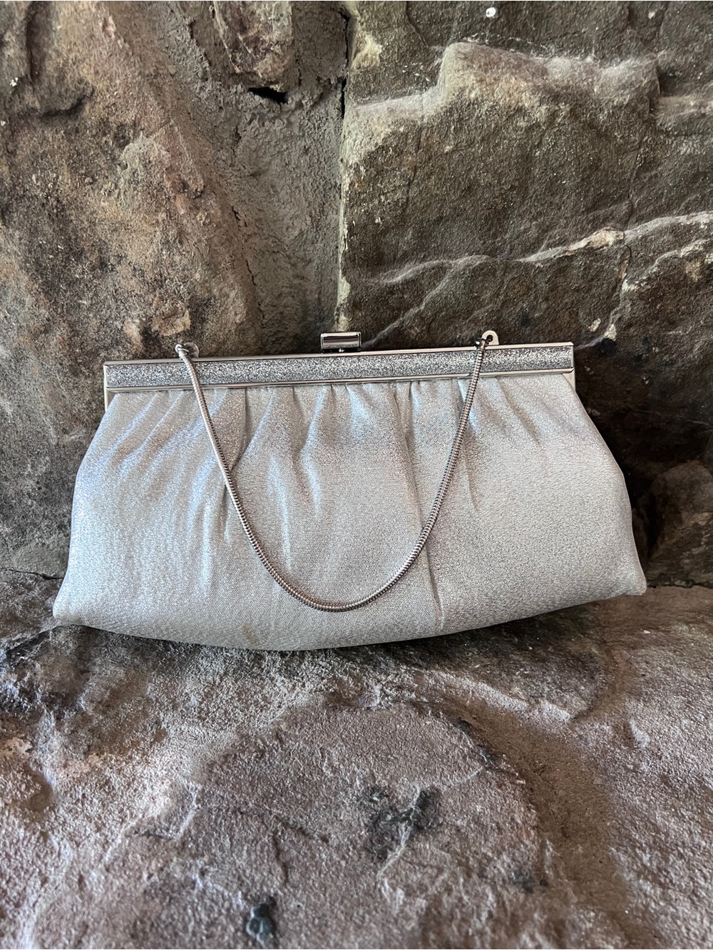 Vintage 60’s Ande Silver Evening Clutch Bag with lucite trim